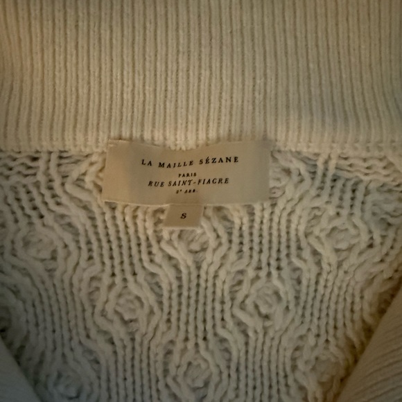 Sezane ✨ Wool Blend White Ivory Cable Knit Sweater Size Small - Picture 3 of 7